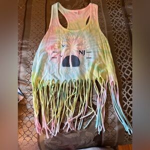 Wildwood NJ Cropped Tie-Dye Fringe Tank Top & Long Sleeve Crew Neck Sweatshirt